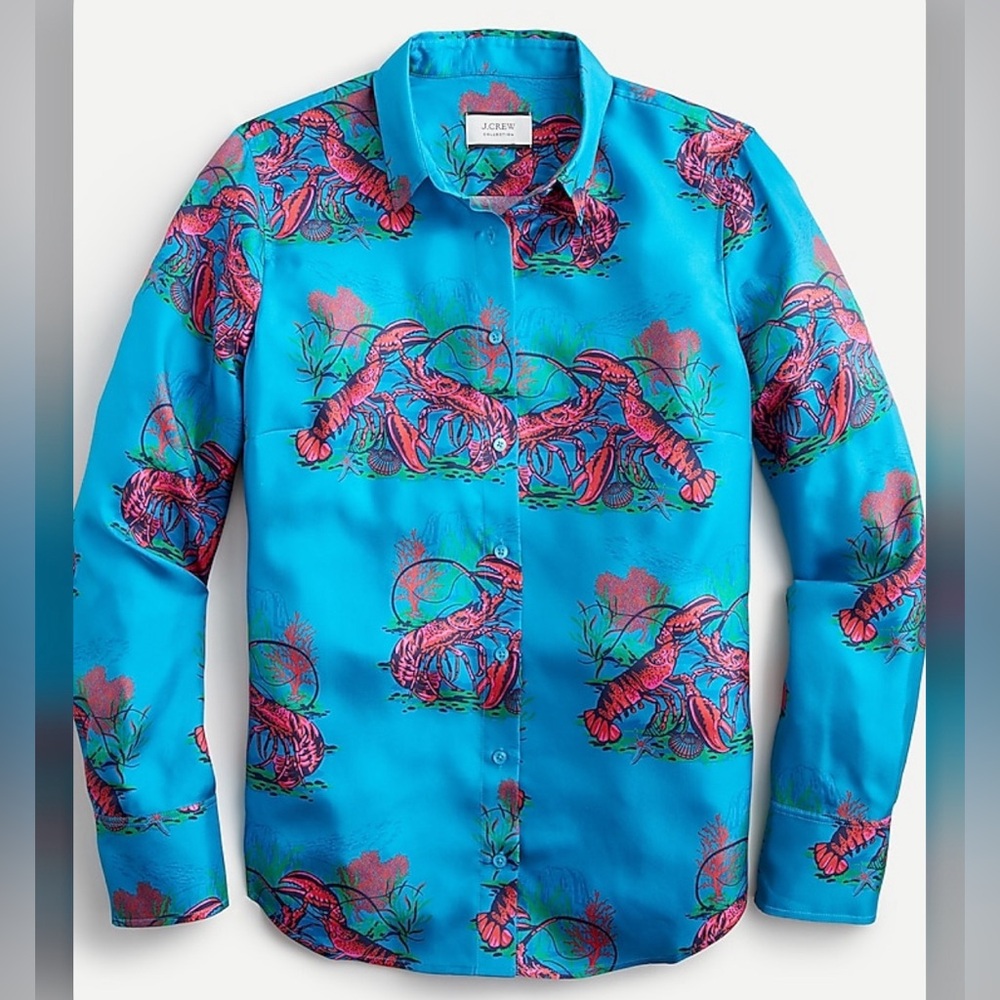 J crew Collection silk twill shirt in lobster print